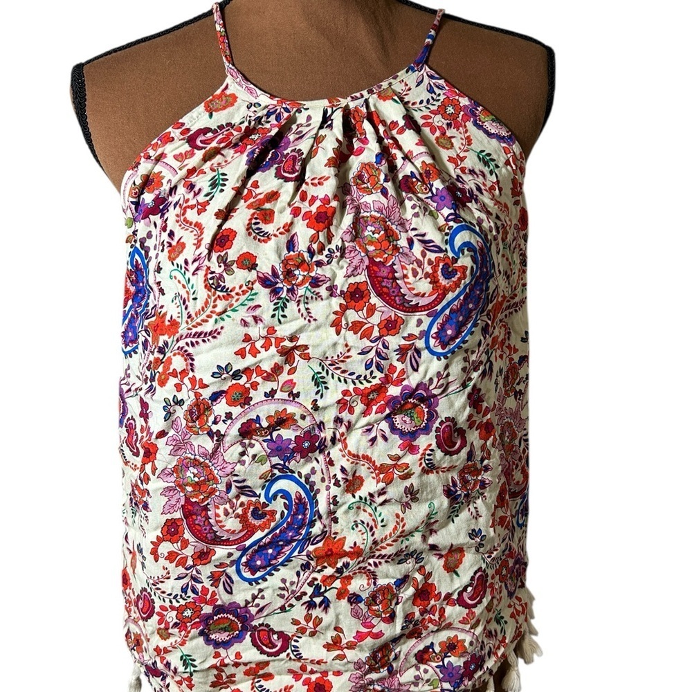 19 Cooper Red and Blue Sleeveless Pleated Tank Top